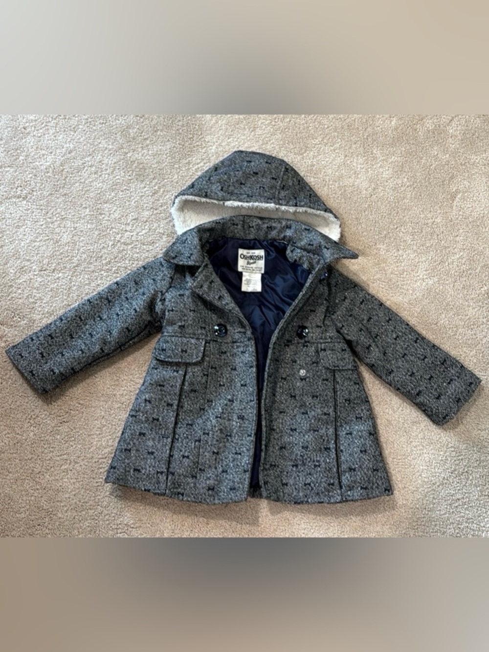 3T OshKosh Toddler Gray Bow Hooded Trench Coat ๐งฅ